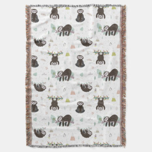 Sleepy Sweet Sloth Pattern Throw Blanket