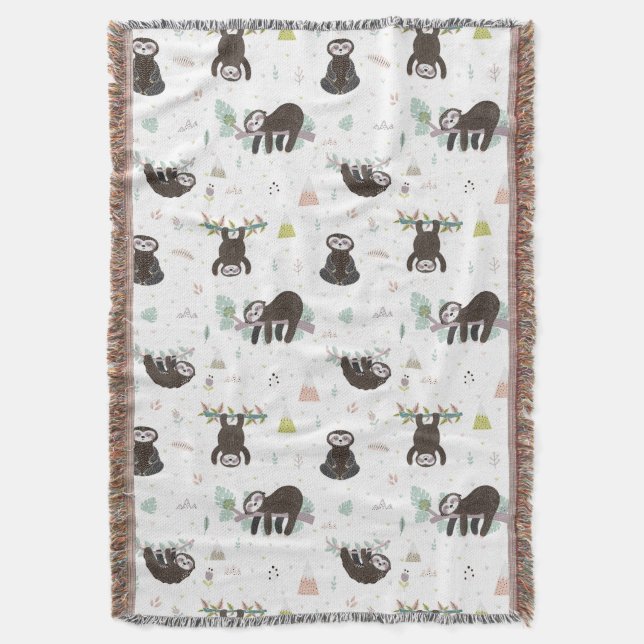 Sleepy Sweet Sloth Pattern Throw Blanket (Front Vertical)