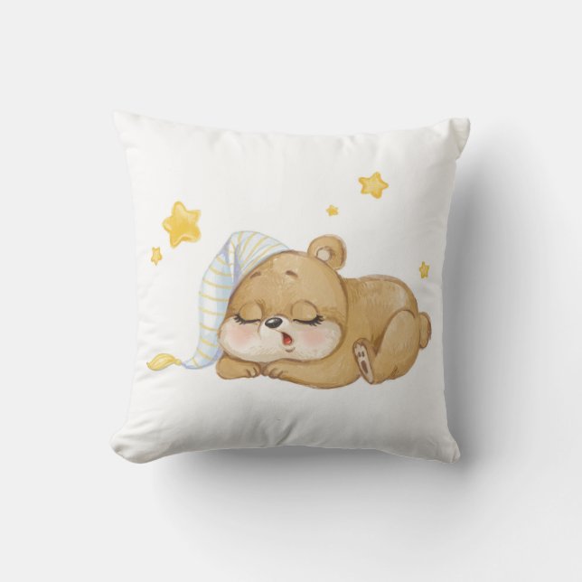 Sleepy Teddy Bear Cushion – Softness & Starry Drea (Front)