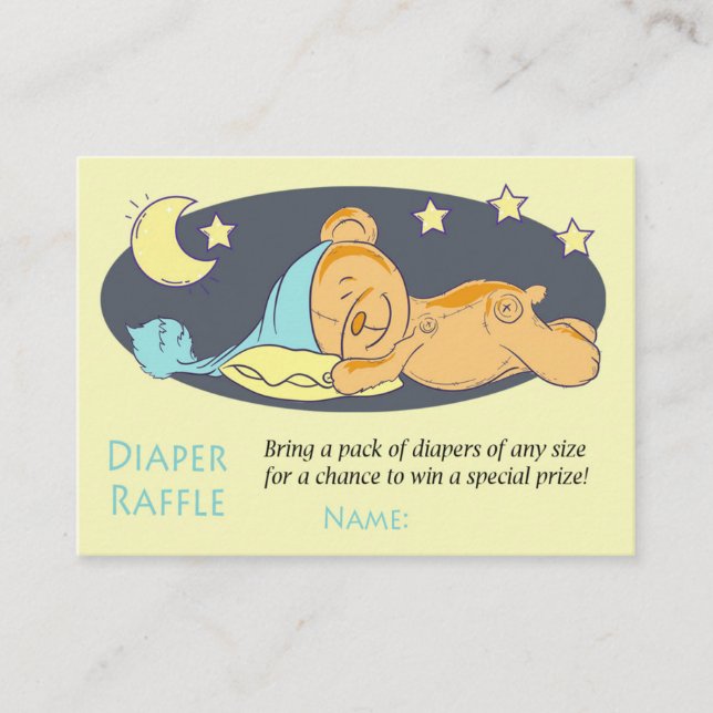 Sleepy teddy bear Diaper Raffle Tickets (Front)