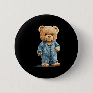 Sleepy Teddy Bear In Comfy Pajamas For Boys And Gi 6 Cm Round Badge