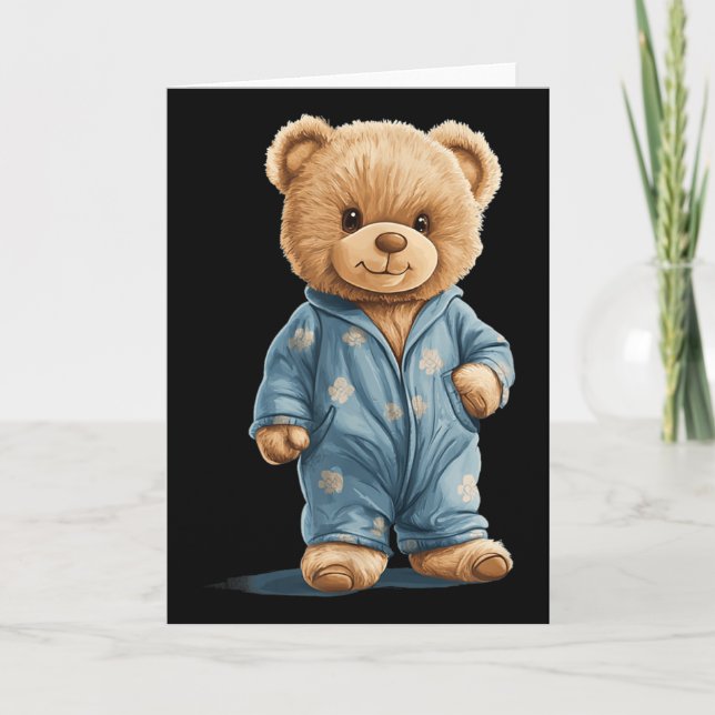 Sleepy Teddy Bear In Comfy Pyjamas For Boys And Gi Card (Front)