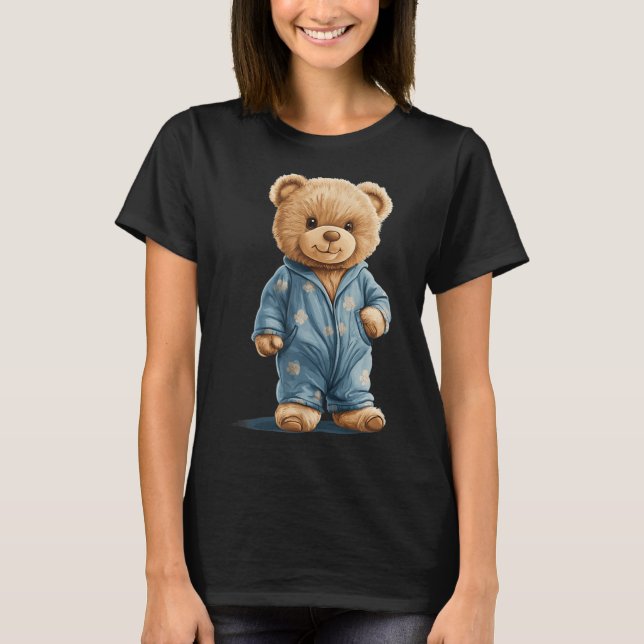 Sleepy Teddy Bear In Comfy Pyjamas For Boys And Gi T-Shirt (Front)