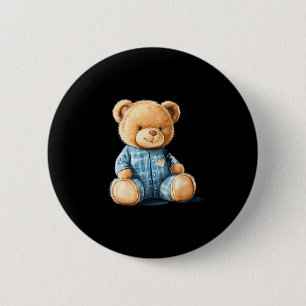 Sleepy Teddy Bear In Cute Pajama Outfit 6 Cm Round Badge