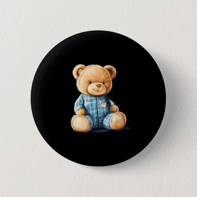 Sleepy Teddy Bear In Cute Pajama Outfit  6 Cm Round Badge (Front)