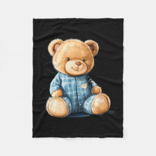 Sleepy Teddy Bear In Cute Pajama Outfit Fleece Blanket