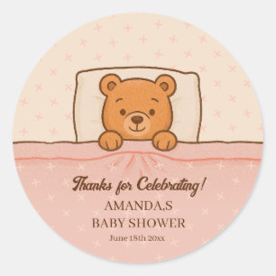 Sleepy Teddy Bear Light Pink Baby Shower Classic Round Sticker