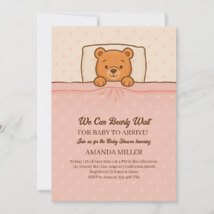 Sleepy Teddy Bear Light Pink Baby Shower Invitation
