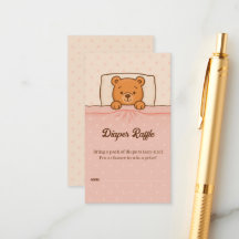 Sleepy Teddy Bear Light Pink Diaper Raffle Ticket