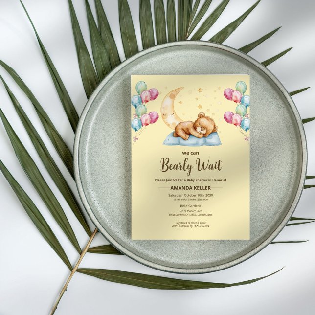Sleepy Teddy Bear Moon Baby Shower Invitation (Creator Uploaded)