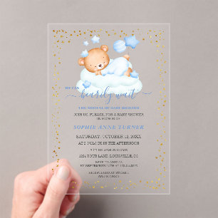 Sleepy Teddy Bear Nearly Await Boy Baby Shower Acrylic Invitations