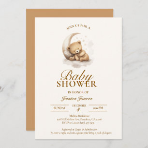 Sleepy Teddy Bear Neutral Baby Shower Invitation