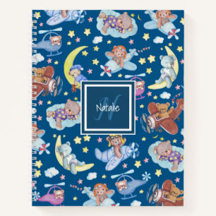 Sleepy Teddy Bears Dreaming of Flying Aeroplanes Notebook