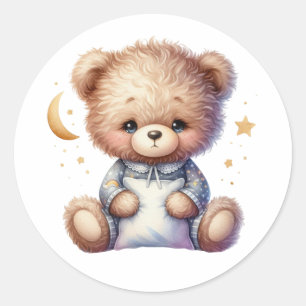 Sleepy Teddy with Pillow Classic Round Sticker
