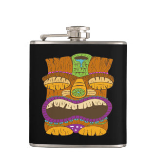 Sleepy Tiki Statue with Open Mouth, Funny Black Hip Flask