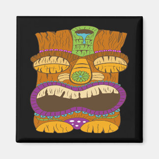 Sleepy Tiki Statue with Open Mouth, Funny Black Magnet