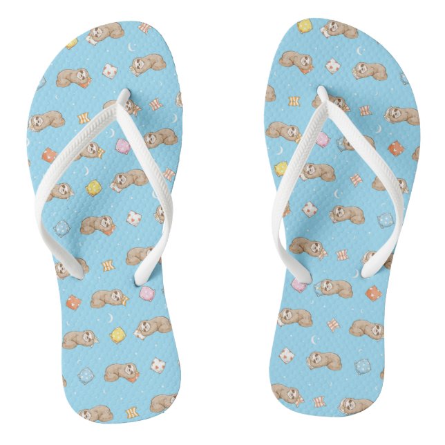 Sleepy Time Sloth Pattern Flip Flops (Footbed)