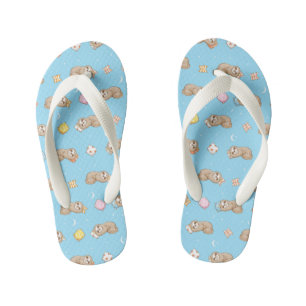 Sleepy Time Sloth Pattern Kid's Flip Flops