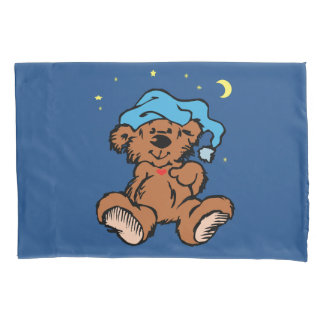 Sleepy Time Teddy Bear Blue Night Cap Pillowcase