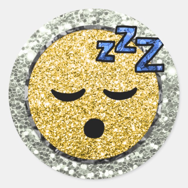 *~* SLEEPY TIRED  Emoji AP40 Gold Glitter Classic Round Sticker (Front)