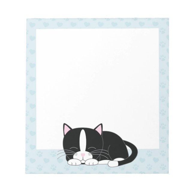 Sleepy Tuxedo Cat {blue} Notepad (Front)