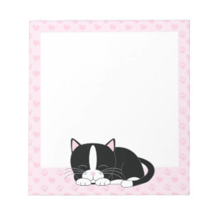 Sleepy Tuxedo Cat {pink} Notepad