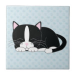 Sleepy Tuxedo Cat Tile<br><div class="desc">Black and white kitty cat taking a nap.</div>