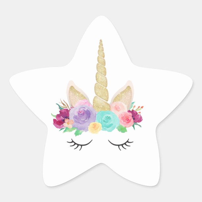 Sleepy Unicorn Birthday Baby Shower Star Stickers (Front)