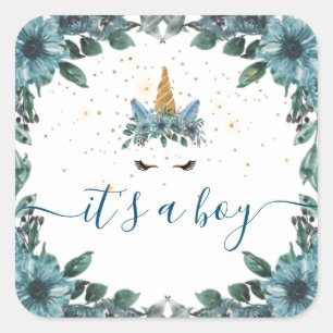 sleepy unicorn blue floral It's a boy Sticker