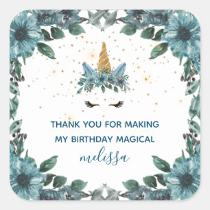 sleepy unicorn blue floral thank you Sticker