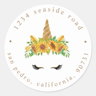 sleepy unicorn sunflower Return Address Classic Round Sticker