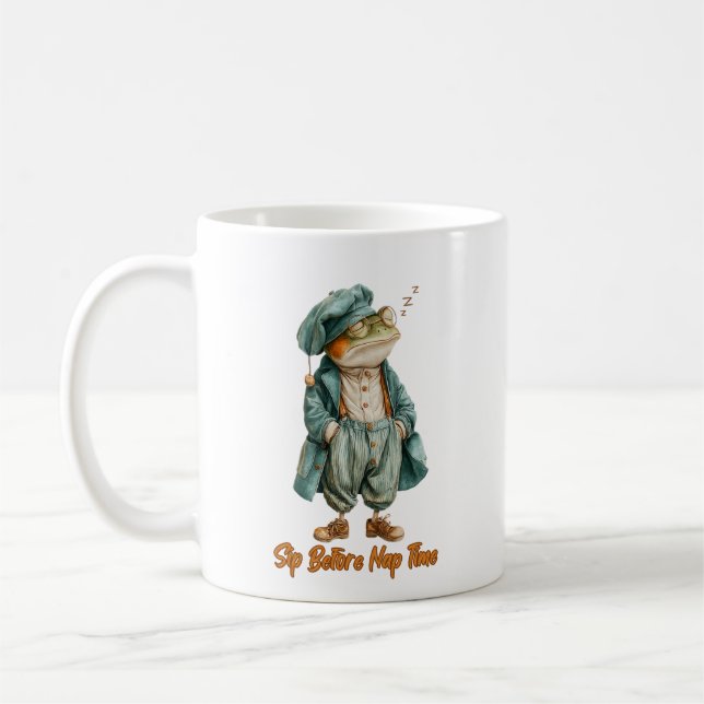 Sleepy Vintage Frog Coffee Mug (Left)