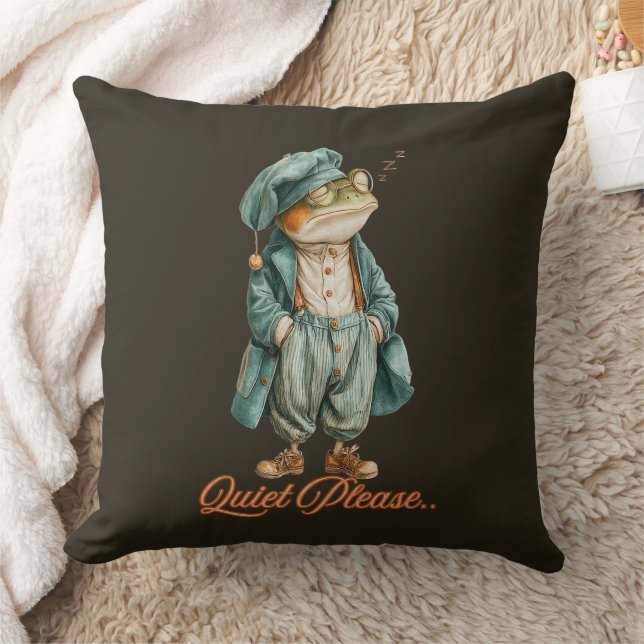 Sleepy Vintage Frog Throw Pillow (Blanket)