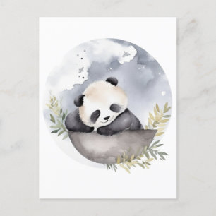 Sleepy Watercolor Baby Panda Bear Postcard