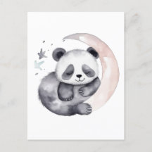 Sleepy Watercolor Moon Baby Panda Bear
