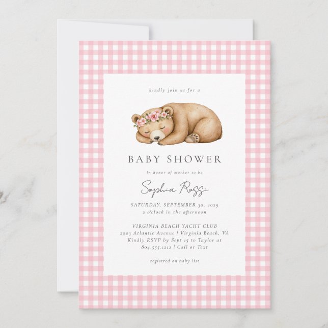 Sleepy Watercolor Woodland Bear Baby Shower  Invitation (Front)