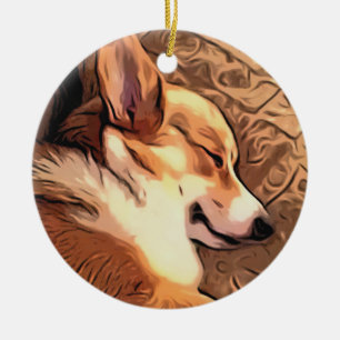 Sleepy Welsh Corgi Ceramic Tree Decoration