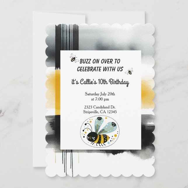 Sleepy Whimsical Bee Birthday Party Invitation (Front)