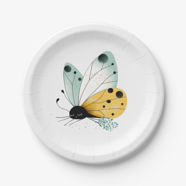 Sleepy Whimsical Butterfly Paper Plate (Front)
