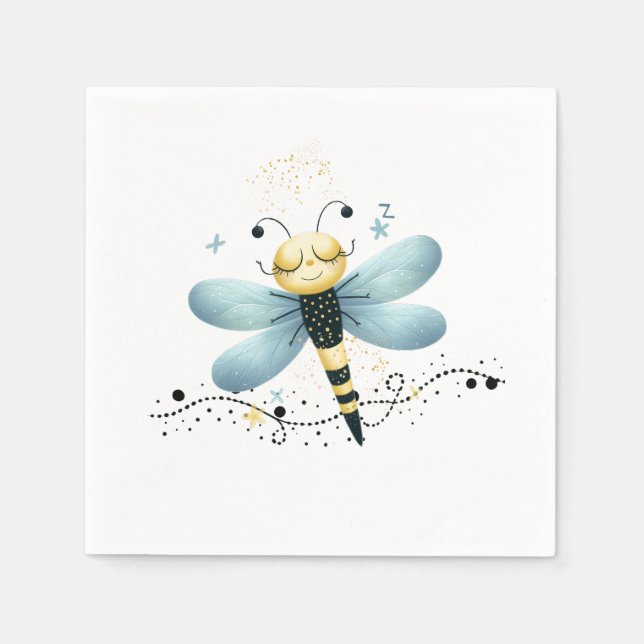 Sleepy Whimsical Dragonfly  Napkin (Front)