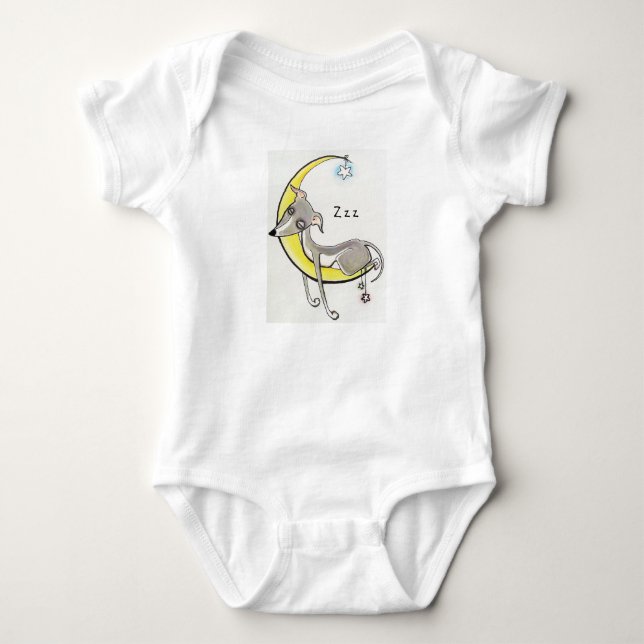 Sleepy whippet baby bodysuit (Front)