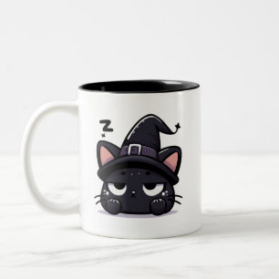 Sleepy Witch Cat Head   Halloween Mug Two-Sided Co