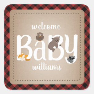 Sleepy Woodland Animals Plaid Sticker