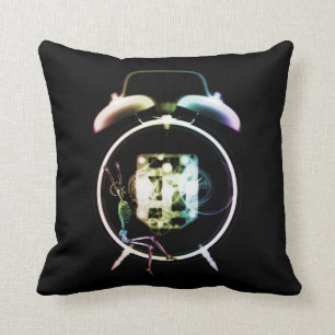 Sleepy X-Ray Skeleton on Alarm Clock - Rainbow Cushion