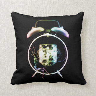 Sleepy X-Ray Skeleton on Alarm Clock - Rainbow Cushion