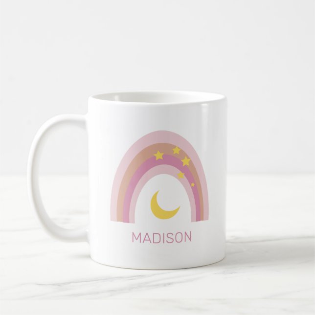 'Sleepytime Rainbow', Cute Boho Pink custom  Coffee Mug (Left)
