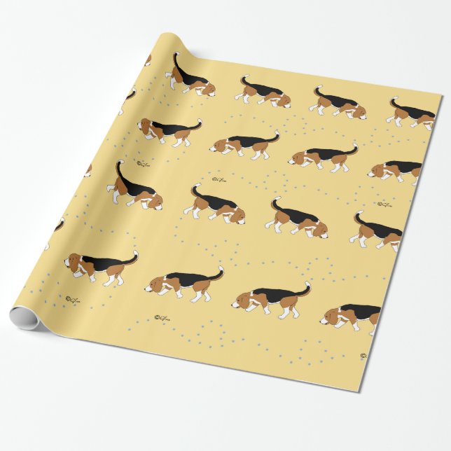 Sleepytown Beagles Wrapping Paper (Yellow BG) (Unrolled)