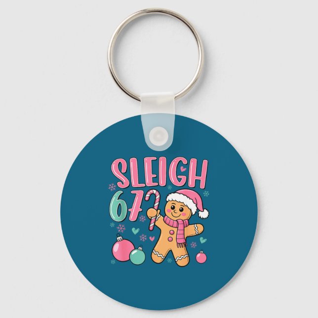 Sleigh 67 Gingerbread Christmas Six Seven Meme Vir Key Ring (Front)