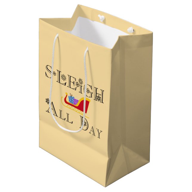 Sleigh All Day | Black Font Medium Gift Bag (Front Angled)