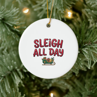 Sleigh All Day Christmas Design Ceramic Tree Decoration